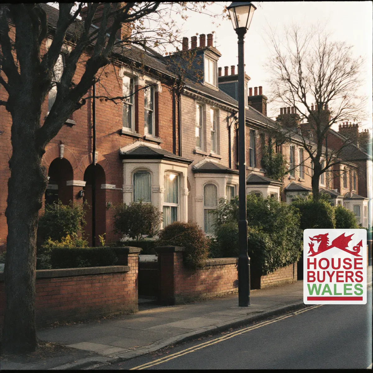 A quiet street of bay-fronted Cardiff houses in late afternoon light